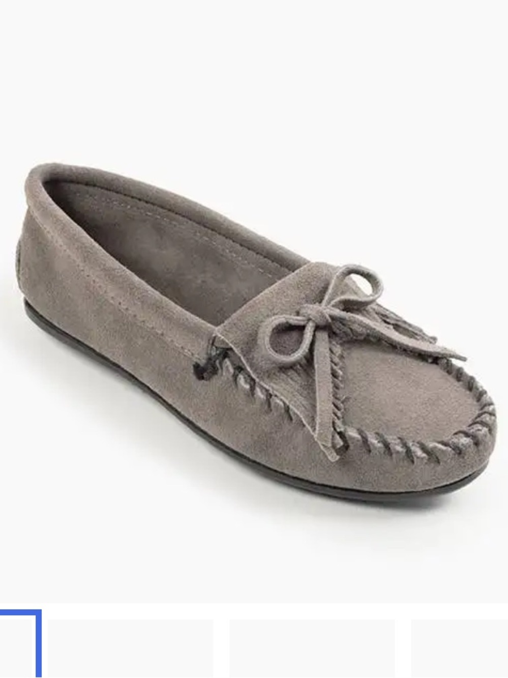 Minnetonka Kilty Hardsole Suede Moccasin Loafers in Gray Size 7.5